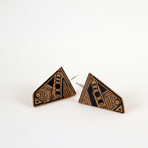 Ξύλινα σκουλαρίκια με γεωμετρικό μοτίβο "Τhe Desert" - ξύλο, σκουλαρίκια, γεωμετρικά σχέδια, minimal - 2