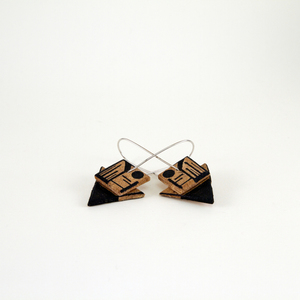 Ξύλινα σκουλαρίκια με γεωμετρικό μοτίβο "New York" - ξύλο, σκουλαρίκια, γεωμετρικά σχέδια, minimal - 2