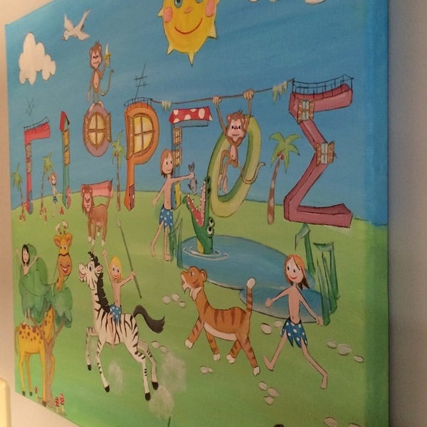 40*50 παιδικός πίνακας με όνομα "Ζούγκλα" - διακοσμητικό, καμβάς, αγόρι, βαπτιστικά, όνομα - μονόγραμμα, ακρυλικό, δωμάτιο, μαμά, μπαμπάς, ζωάκια, προσωποποιημένα, παιδικοί πίνακες - 2