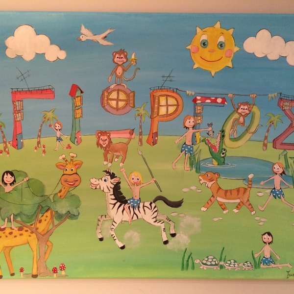 40*50 παιδικός πίνακας με όνομα "Ζούγκλα" - διακοσμητικό, καμβάς, αγόρι, βαπτιστικά, όνομα - μονόγραμμα, ακρυλικό, δωμάτιο, μαμά, μπαμπάς, ζωάκια, προσωποποιημένα, παιδικοί πίνακες - 4