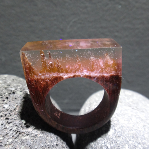 Ξύλινο Δαχτυλίδι “Twilight Forest” - statement, ξύλο, ρητίνη, δαχτυλίδι, ξύλινο, κερί, σταθερά, μεγάλα - 4