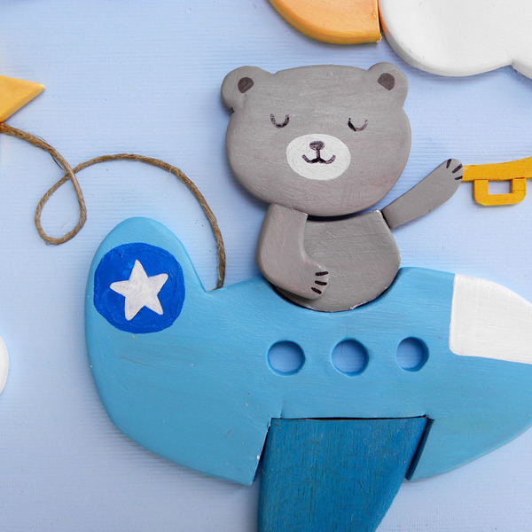 Προσωποποιημένος παιδικός πίνακας "Teddy Bear" - διακοσμητικό, ξύλο, μοναδικό, αγόρι, χαρτί, όνομα - μονόγραμμα, πηλός, δωμάτιο, είδη διακόσμησης, είδη δώρου, 3d, αρκουδάκι, personalised, αεροπλάνο, για παιδιά, προσωποποιημένα, παιδικοί πίνακες - 3
