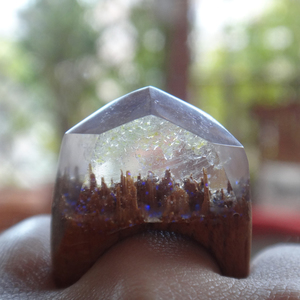 Ξύλινο Δαχτυλίδι “Twilight Forest” (RWR00022D) - statement, ξύλο, ρητίνη, δαχτυλίδι, ξύλινο, κερί, σταθερά, μεγάλα - 5