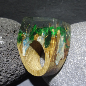 Ξύλινο Δαχτυλίδι ρητίνης “Jungle” - statement, ξύλο, ρητίνη, δαχτυλίδι, ξύλινο, σταθερά, μεγάλα - 3