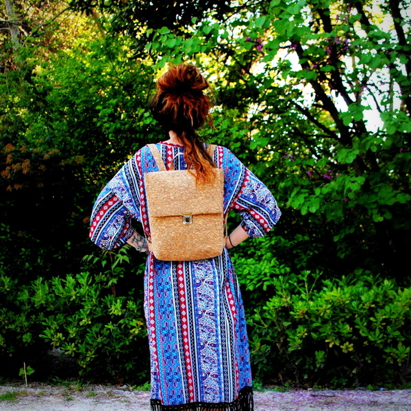 Τσάντα Πλάτης Φελλός "Woody Backpack" - βαμβάκι, ιδιαίτερο, μοναδικό, πλάτης, σακίδια πλάτης, τσάντα, χειροποίητα, μεγάλες, all day, minimal, unisex, unique, φελλός - 2