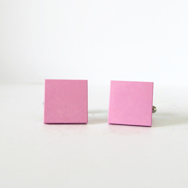 Ροζ Μανικετόκουμπα από Τουβλάκια Τετράγωνα. - ροζ, ιδιαίτερο, γυναικεία, πλαστικό, δώρο, μέταλλο, χειροποίητα, νονά, αξεσουάρ, είδη δώρου, minimal, must αξεσουάρ, γενέθλια, τουβλάκια
