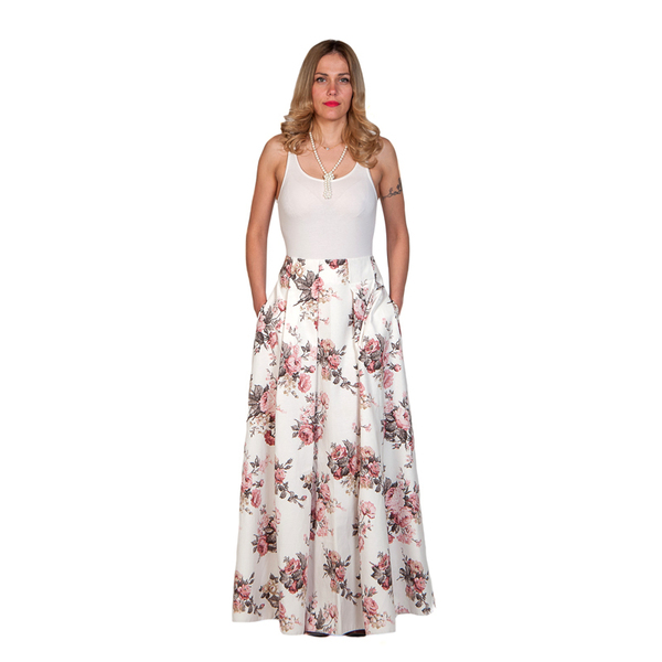Vintage floral skirt μακριά - βαμβάκι, νονά, γάμος, φλοράλ, romantic, βάπτιση - 2