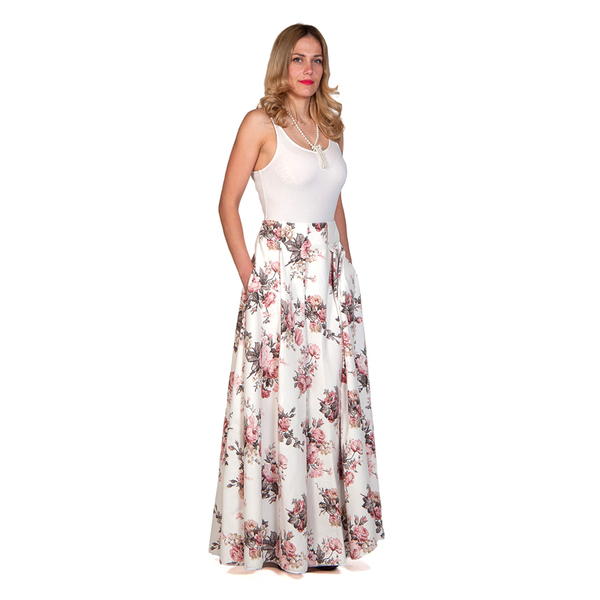 Vintage floral skirt μακριά - βαμβάκι, νονά, γάμος, φλοράλ, romantic, βάπτιση - 4