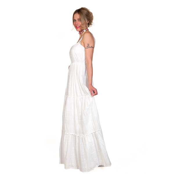 White Lace Dress - βαμβάκι, βραδυνά, δαντέλα, καλοκαιρινό, αμάνικο, γάμος, romantic, βάπτιση - 2