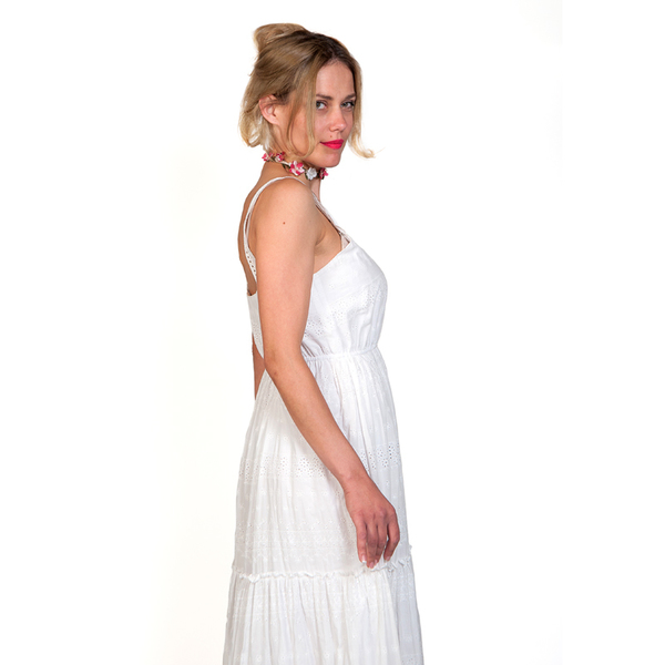 White Lace Dress - βαμβάκι, βραδυνά, δαντέλα, καλοκαιρινό, αμάνικο, γάμος, romantic, βάπτιση - 3