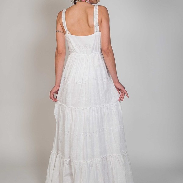 White Lace Dress - βαμβάκι, βραδυνά, δαντέλα, καλοκαιρινό, αμάνικο, γάμος, romantic, βάπτιση - 4