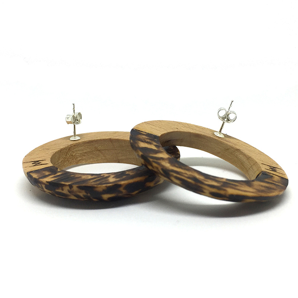 Firesplit Earrings - ξύλο, ξύλο, ασήμι 925, σκουλαρίκια, χειροποίητα, ξύλινο, κοσμήματα - 3