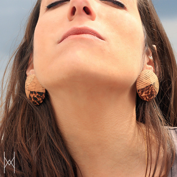 Firepin Earrings - ξύλο, ασήμι 925, σκουλαρίκια, χειροποίητα, μεγάλα σκουλαρίκια - 3