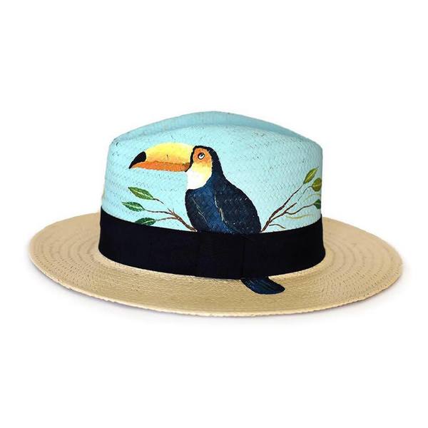 BLUE TOUCAN PANAMA HAT - ζωγραφισμένα στο χέρι, απαραίτητα καλοκαιρινά αξεσουάρ, street style, must, must αξεσουάρ, ψάθα, παραλία, καλοκαίρι, ψάθινα