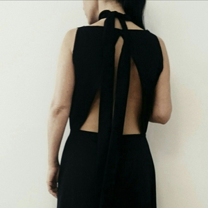 Μαυρο εξωπλατο maxi φορεμα jijibobo - βισκόζη, αμάνικο, romantic