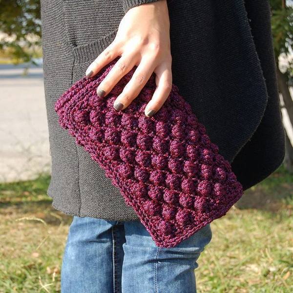 Πλεκτή τσάντα μπορντώ - βραδυνά, πλεκτό, crochet, must αξεσουάρ, πλεκτές τσάντες - 2