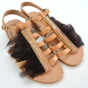 Africa chic sandals - δέρμα, στρας, φτερό, φτερό, boho, φλατ, ankle strap
