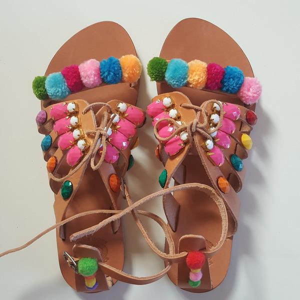 Boho sandals no.39 - πέτρες, boho, gladiator, φλατ, Black Friday, ankle strap - 2