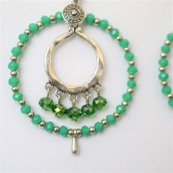 Σκουλαρίκια rings / Green / Green opal S3306 - σκουλαρίκια, χειροποίητα, χειροποίητα σκουλαρίκια με πέρλε, πέτρες, χάντρες, οπάλιο, μεταλλικά στοιχεία - 2