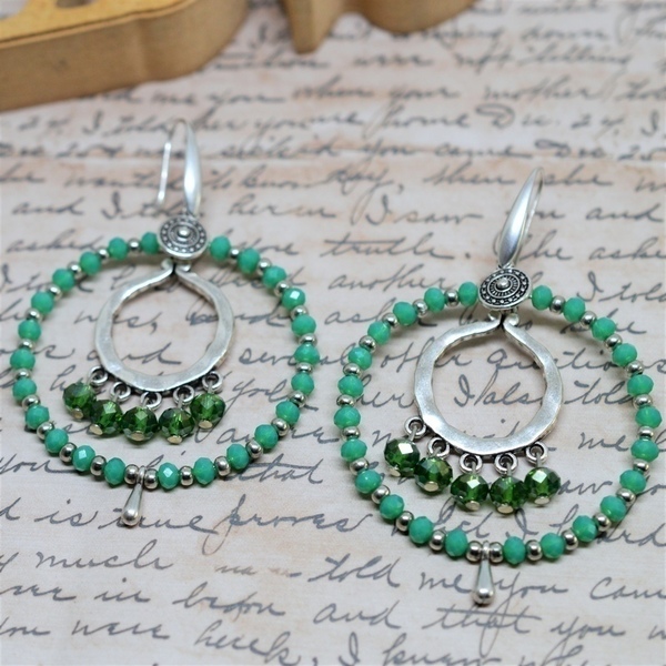 Σκουλαρίκια rings / Green / Green opal S3306 - σκουλαρίκια, χειροποίητα, χειροποίητα σκουλαρίκια με πέρλε, πέτρες, χάντρες, οπάλιο, μεταλλικά στοιχεία - 3