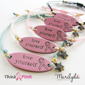 Love Yourself - Think Pink / βραχιόλι για την εκστρατεία κατά του καρκίνου του μαστού - ημιπολύτιμες πέτρες, chic, charms, γυναικεία, αστέρι, δώρο, αιματίτης, αιματίτης, ταυτότητες, ακρυλικό, πρωτότυπο, κορδόνια, γεωμετρικά σχέδια, romantic, minimal, plexi glass, αυξομειούμενα - 5