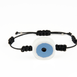 Βραχιόλι λευκό κύκλος μπλε μάτι από Ελληνικό μάρμαρο Θάσου - ημιπολύτιμες πέτρες, μοντέρνο, μακραμέ, κορδόνια, χειροποίητα, μάτι, minimal, unisex, evil eye, gift idea, αυξομειούμενα, δώρα για γυναίκες
