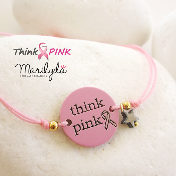 "Think Pink" βραχιόλι για την εκστρατεία κατά του καρκίνου του μαστού - ημιπολύτιμες πέτρες, ροζ, chic, charms, ιδιαίτερο, μοναδικό, μοντέρνο, γυναικεία, στρογγυλό, κορίτσι, αστέρι, δώρο, αιματίτης, αιματίτης, κορδόνια, γεωμετρικά σχέδια, χειροποίητα, elegant, romantic, δωράκι, minimal, plexi glass, για εκείνη, αυξομειούμενα - 3