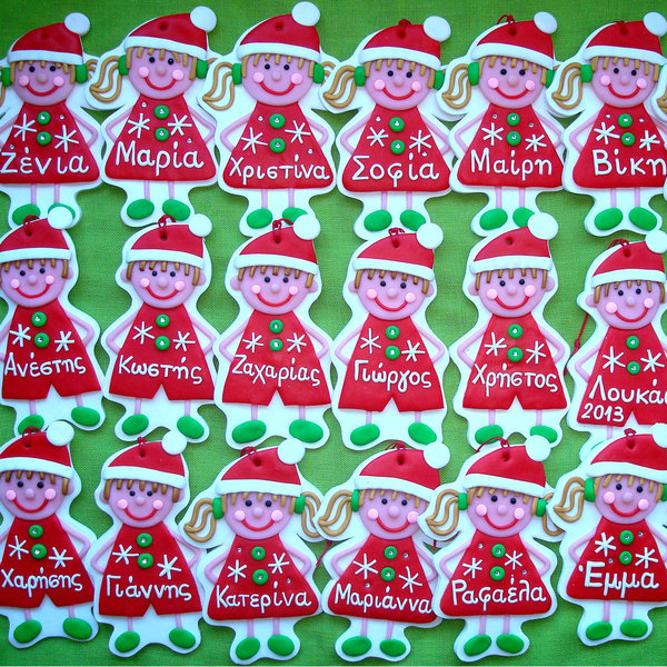 Χαρούμενα και φιλικά μικρά ξωτικά με όνομα - κορίτσι, αγόρι, δώρο, όνομα - μονόγραμμα, χειροποίητα, παιδί, personalised, χριστουγεννιάτικο, γιορτή, polymer clay, στολίδια, προσωποποιημένα - 2