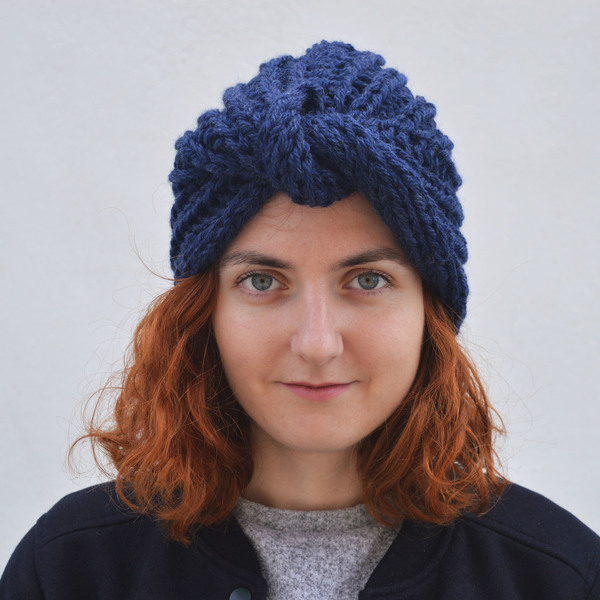 Χειροποίητο knitted τουρμπάνι BLUE - μαλλί, πλεκτό, στυλ, χειροποίητα, καπέλα, τουρμπάνι, turban, σκουφάκια
