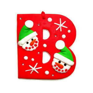 Χριστουγεννιάτικο στολίδι γράμμα με χιονανθρωπάκια - δώρο, πηλός, χειροποίητα, στολίδι, παιδί, personalised, χριστουγεννιάτικο, μονογράμματα, χριστουγεννιάτικα δώρα, στολίδια, προσωποποιημένα