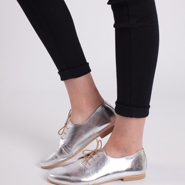 silver oxford shoes - ύφασμα, ασημί, φλατ, δώρα για γυναίκες