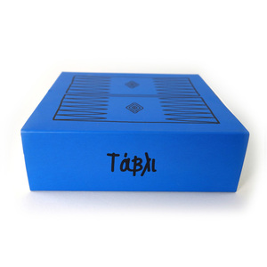 Τάβλι με κεραμικά πιόνια σε χάρτινο κουτί (12 x 12 x 4 cm) - ύφασμα, χαρτί, κουτί, κεραμικό, χειροποίητα, επιτραπέζια - 3