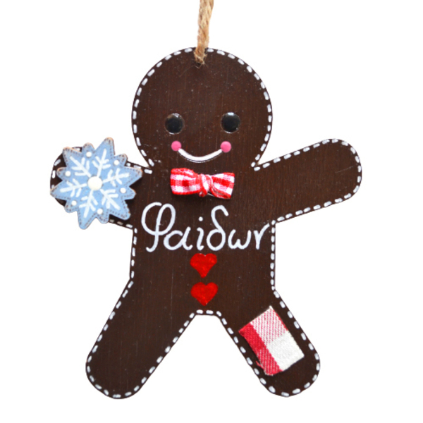 Ξύλινο, χριστουγεννιάτικο στολίδι Gingerbread ανθρωπάκι, ύψους 10 εκ. προσωποποιημένο και ζωγραφισμένο στο χέρι - ξύλο, δώρα για παιδιά, στολίδια, προσωποποιημένα