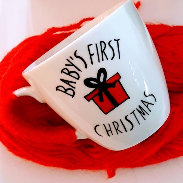 Κούπα - στολίδι διπλή χρήση διπλό δώρο για νέα μωρά - μαλλί, σμάλτος, δώρο, πορσελάνη, χριστουγεννιάτικο, βρεφικά, διακοσμητικά, χριστουγεννιάτικα δώρα, κούπες & φλυτζάνια