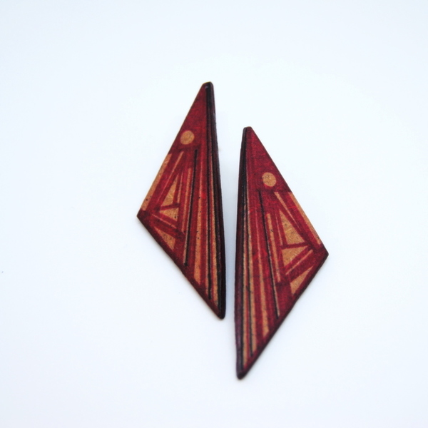 Ξύλινα σκουλαρίκια με γεωμετρικό μοτίβο "Outside" - ξύλο, σκουλαρίκια, γεωμετρικά σχέδια, minimal - 4