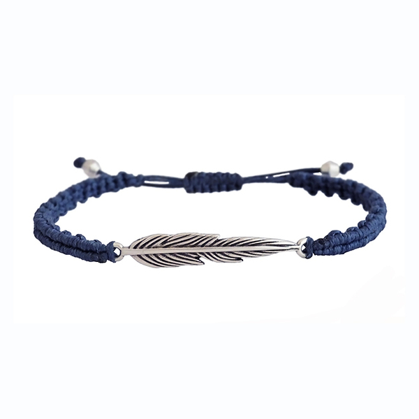 Ανδρικό βραχιόλι Leaf macrame blue navy - ανδρικά, επάργυρα, μακραμέ, κορδόνια, χειροποίητα, φύλλο, unisex, bracelet, ανδρικά βραχιόλια, δώρα για άντρες, αντρικά βραχόλια