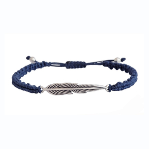 Ανδρικό βραχιόλι Leaf macrame blue navy - ανδρικά, επάργυρα, μακραμέ, κορδόνια, χειροποίητα, φύλλο, unisex, bracelet, δώρα για άντρες, αντρικά βραχόλια