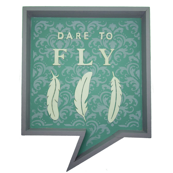 Κάδρο με λογότυπο "Dare to fly" - διακοσμητικό, ξύλο, πίνακες & κάδρα, φτερό, επιτοίχιο, δώρο, decor, τοίχου, gift