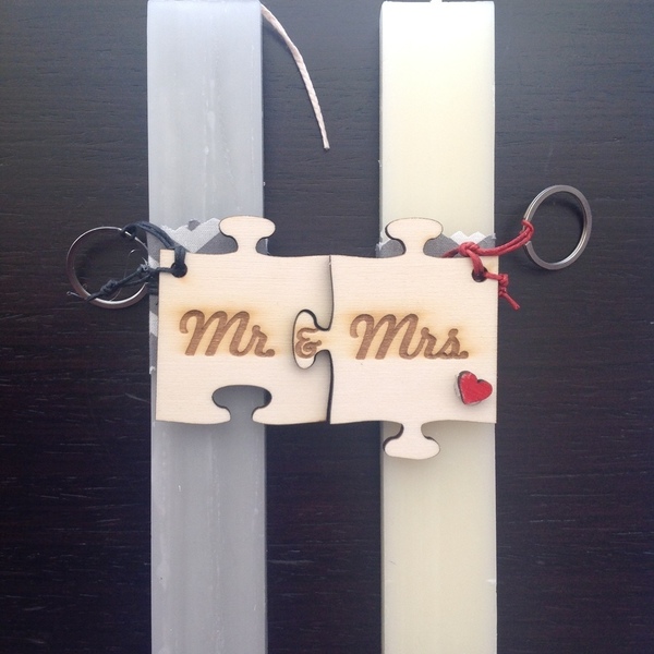 Mr and Mrs .... - ξύλο, λαμπάδες, mr & mrs, κερί, αρωματικό, ζευγάρια - 2