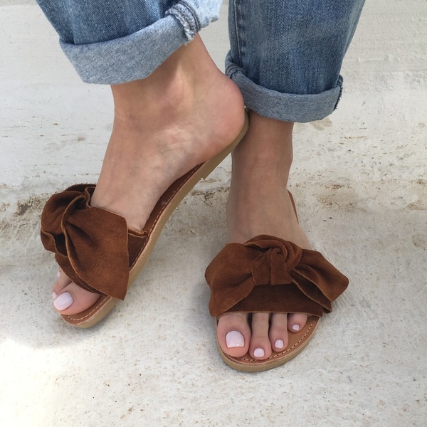 knot sandals brown - δέρμα, chic, vintage, minimal, boho, φλατ, slides - 2