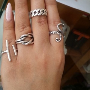 Δαχτυλίδι αλυσίδα - μοντέρνο, chevalier, επάργυρα, midi, gothic style, μικρά, boho, rock, αυξομειούμενα, φθηνά - 3