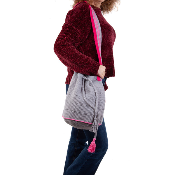 Πλεκτή καλοκαιρινή τσάντα ώμου - chic, ώμου, πουγκί, χιαστί, crochet, minimal, boho, πλεκτές τσάντες - 3