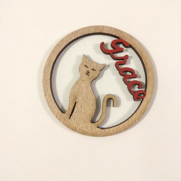 Μαγνητάκι με γατούλα - διακοσμητικό, ξύλο, γάτα, μαγνητάκια, μαγνητάκια ψυγείου