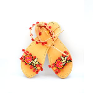 Roses Sandals - φλατ, ύφασμα, romantic, boho, ankle strap, λουλούδια