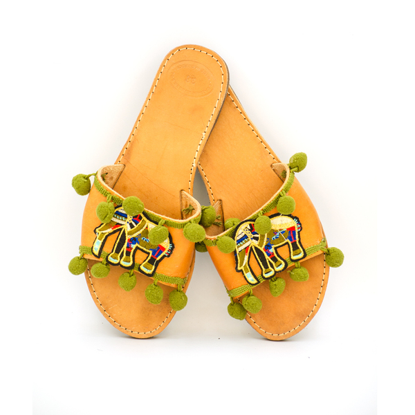 Moroccan elephant Sandals - φλατ, δέρμα, slides, boho, ethnic