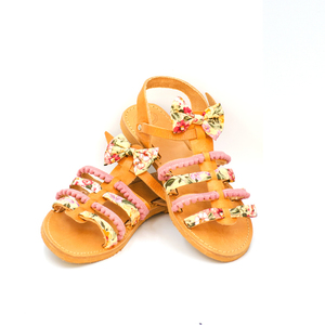 Camellia Sandals - δέρμα, φιόγκος, ταμπά, romantic, φλατ, ankle strap