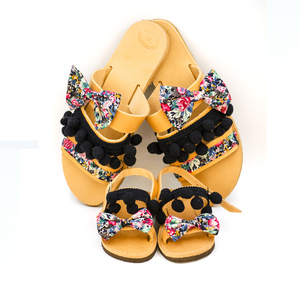 Pina Colada Sandals Set - φλατ, δέρμα, romantic, φιόγκος, ταμπά