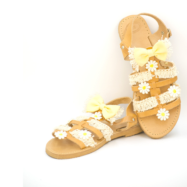Margarita Sandals - δέρμα, φιόγκος, καλοκαίρι, λουλούδια, παραλία, romantic, στυλ φιόγκος, gladiator, φλατ, ankle strap