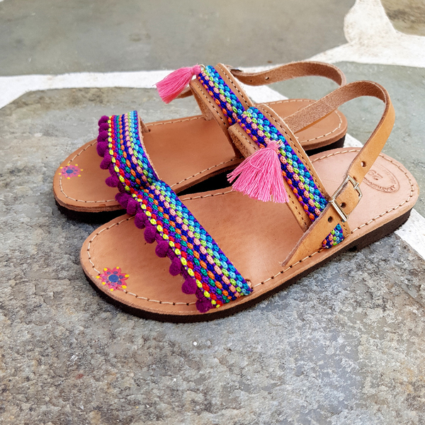 Boho baby sandals - δέρμα, boho, ethnic, φλατ, για παιδιά - 2