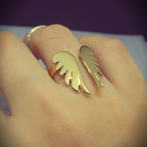 "Angel Wings" Χειροποίητο δαχτυλίδι επάργυρο ή επίχρυσο 18Κ με φτερά αγγέλου! - vintage, chevalier, επιχρυσωμένα, ορείχαλκος, φτερό, επάργυρα, personalised, μικρά, μικρά, rock, μπρούντζος, αυξομειούμενα, δώρα για γυναίκες, φθηνά - 3